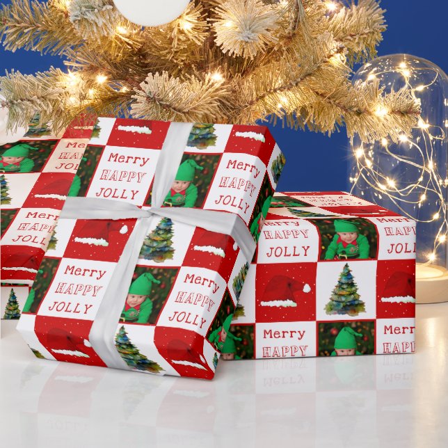 Papier Cadeau Joyeux Jolly Arbre de Noël Santa Hat Famille Photo (Vacances)