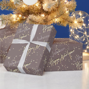 Papier Cadeau Joyeux Jour de l'An Golden Script Nom personnalis