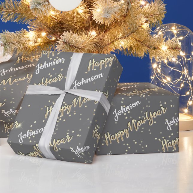 Papier Cadeau Joyeux Jour de l'An Golden Script Personnalisé Nom (Vacances)