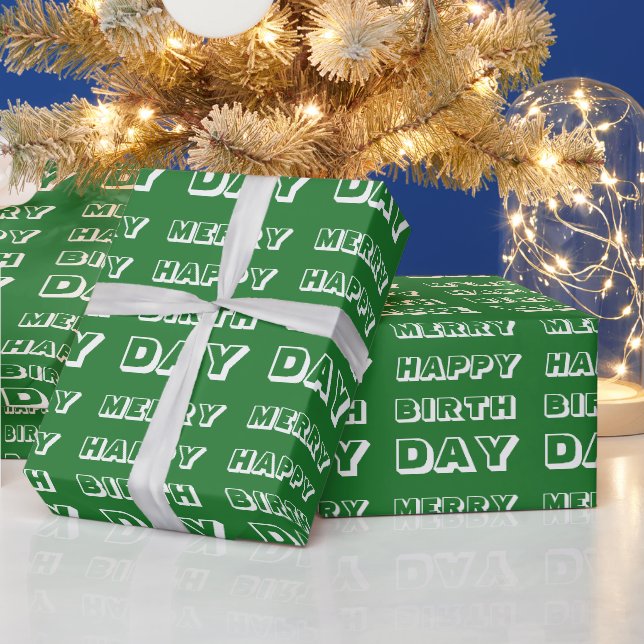 Papier Cadeau Joyeux Joyeux Anniversaire vert blanc moderne Noël (Vacances)