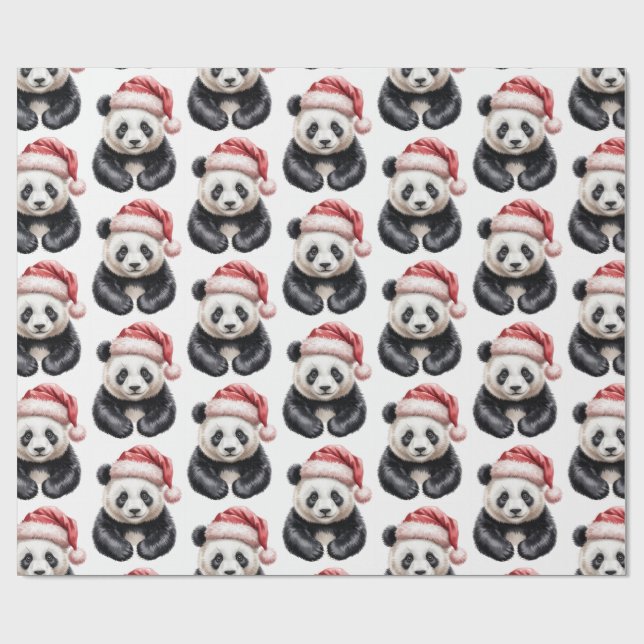 Papier Cadeau Joyeux Joyeux Noël mignon Motif Panda Bear (Plat)