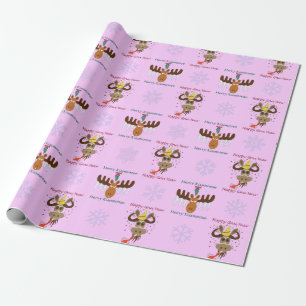 Papier Cadeau Joyeux Kissmoose_Happy Gnu Année motif_rose