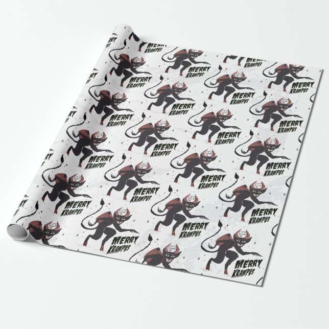 Papier Cadeau Joyeux Krampus Typographie Noël (Déroulé)