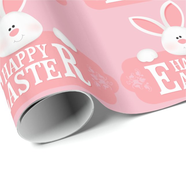 Papier Cadeau Joyeux lapin blanc de Pâques (Coin rond)