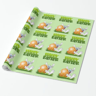 Papier Cadeau Joyeux lapin fou de Pâques