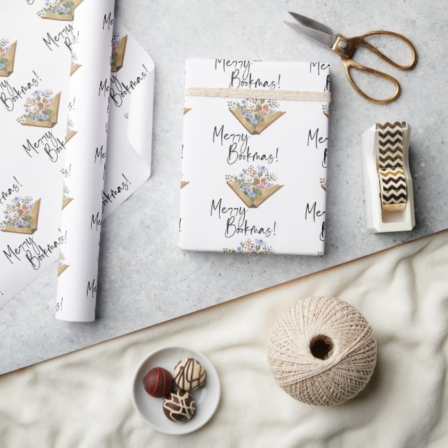 Papier Cadeau Joyeux Livre De Bookmas Avec Fleurs (Artisanat)