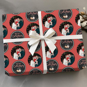 Papier Cadeau Joyeux message de Noël et photo d'un cercle - Roug