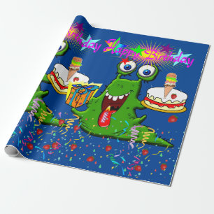 Papier Cadeau Joyeux Monstre Papier Enveloppant Anniversaire