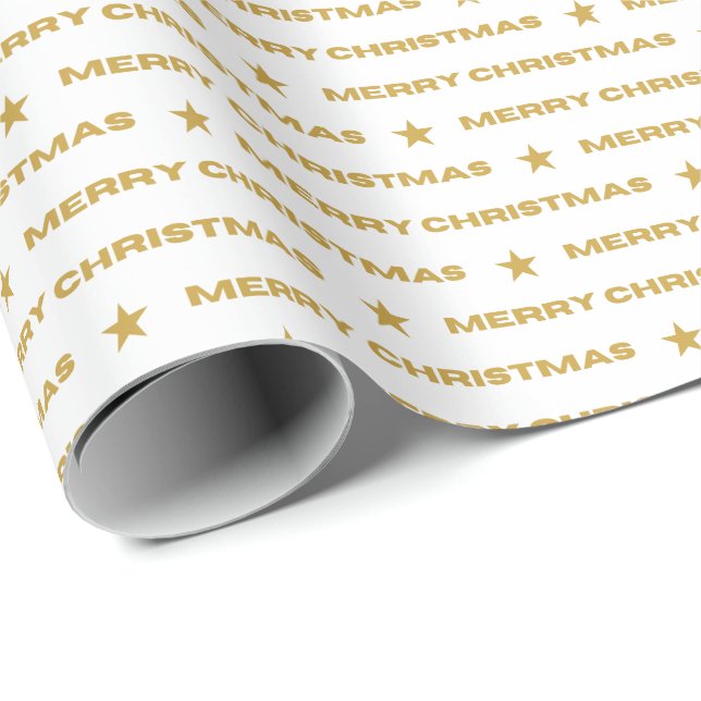 Papier Cadeau Joyeux motif de Noël en or (Coin rond)