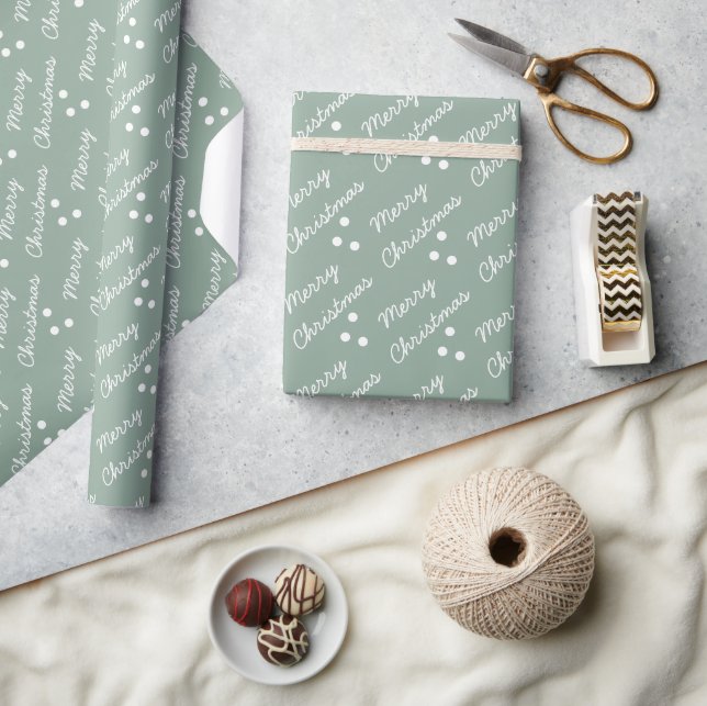Papier Cadeau Joyeux Motif de Noël Sage Green (Artisanat)