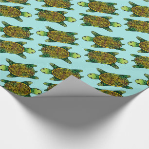 Papier Cadeau Joyeux Motif d'encre vert d'aquarelle