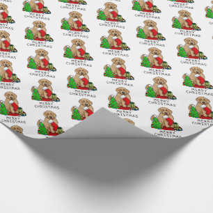 Papier Cadeau Joyeux Noël 2 Goldendoodle (rouge doré) mignonne