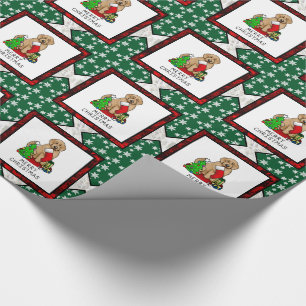 Papier Cadeau Joyeux Noël 2 Goldendoodle (rouge doré) mignonne