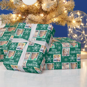 Papier Cadeau Joyeux Noël 4 Photos Flocon de Neige Noël Vert