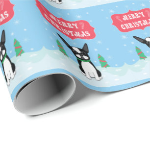 Papier Cadeau Joyeux Noël à Boston Terrier