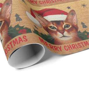 Papier Cadeau Joyeux Noël Abyssinian Chat, Noël Père Noël Kitten