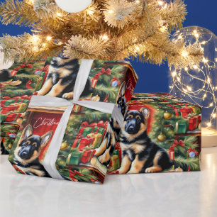 Papier Cadeau Joyeux Noël Allemand Berger Chiot