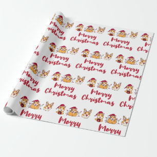 Papier Cadeau Joyeux Noël Amusants Cochons d'Inde Chapeaux Rouge