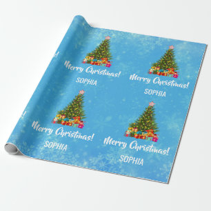 Papier Cadeau Joyeux Noël Arbre Baubles Lumières Personnalisé