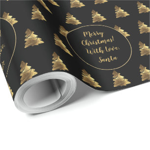 Papier Cadeau Joyeux Noël Arbre Motif Elégant Black Gold