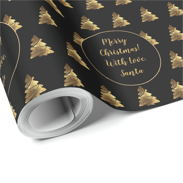 Papier Cadeau Joyeux Noël Arbre Motif Elégant Black Gold (Coin rond)