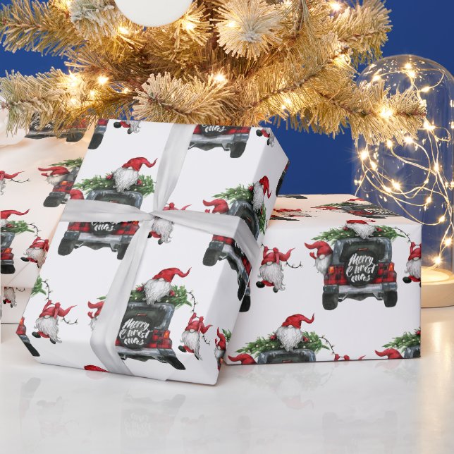 Papier Cadeau Joyeux Noël Arbre Rouge Ferme Truck Holiday (Vacances)