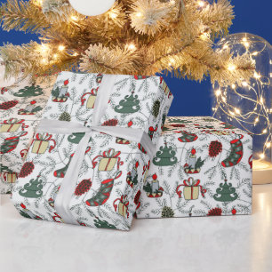 Papier Cadeau Joyeux Noël Arbres Noël Xmas Bougies Vintage
