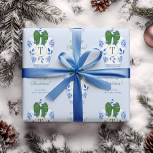 Papier Cadeau Joyeux Noël au monogramme élégant de chinoiserie