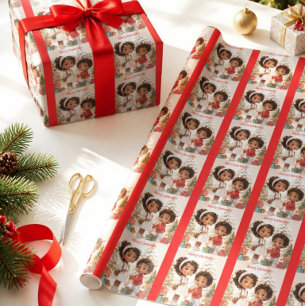 Papier Cadeau Joyeux Noël aux enfants afro-américains