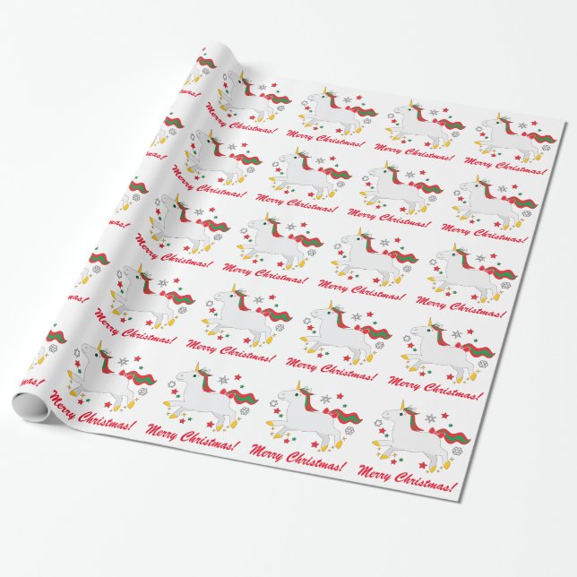 Papier Cadeau Joyeux Noël avec la licorne (Déroulé)