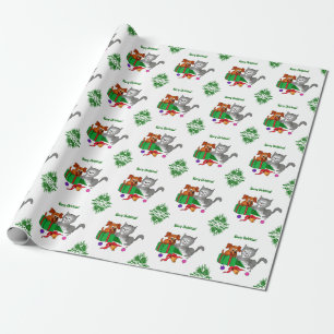 Papier Cadeau Joyeux Noël avec le chat et le chien