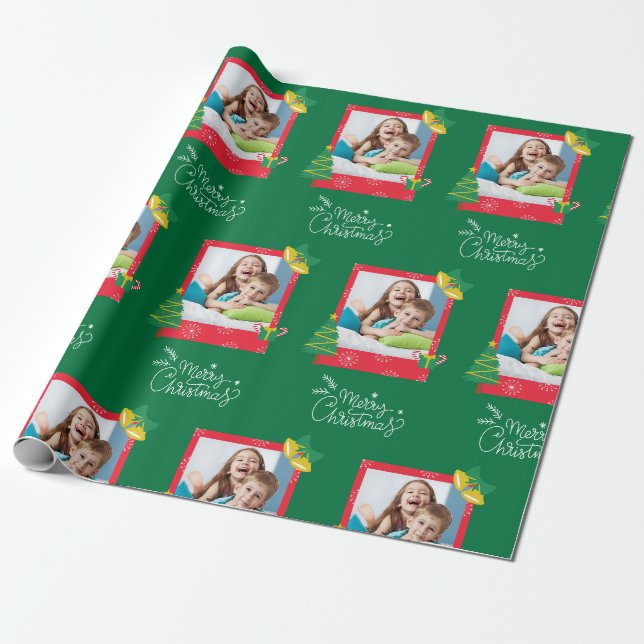 Papier Cadeau Joyeux Noël avec une image verte (Déroulé)