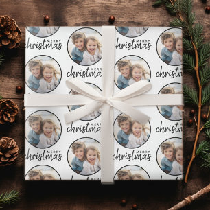 Papier Cadeau Joyeux Noël avec une photo en un cercle - blanc