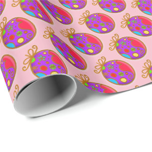Papier Cadeau Joyeux Noël Bauble couleur rose violet rouge