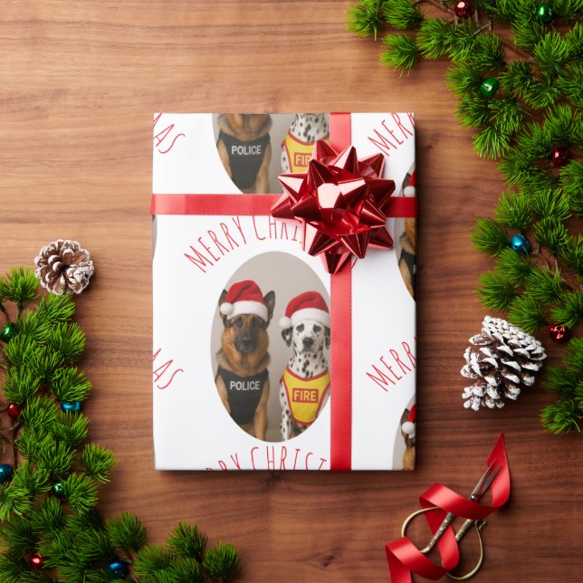 Papier Cadeau Joyeux Noël berger allemand et dalmate (Cadeau de vacances)