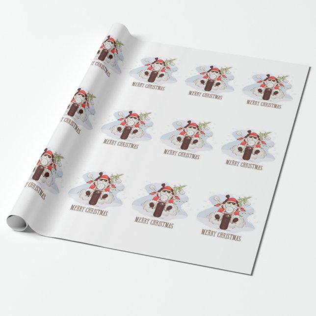 Papier Cadeau Joyeux Noël Biker Père Noël (Déroulé)