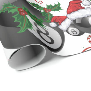 Papier Cadeau Joyeux Noël Billard Huit Ball Père Noël