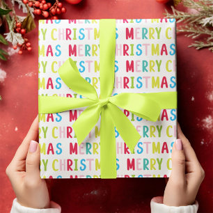 Papier Cadeau Joyeux Noël blanc Texte Multicolor