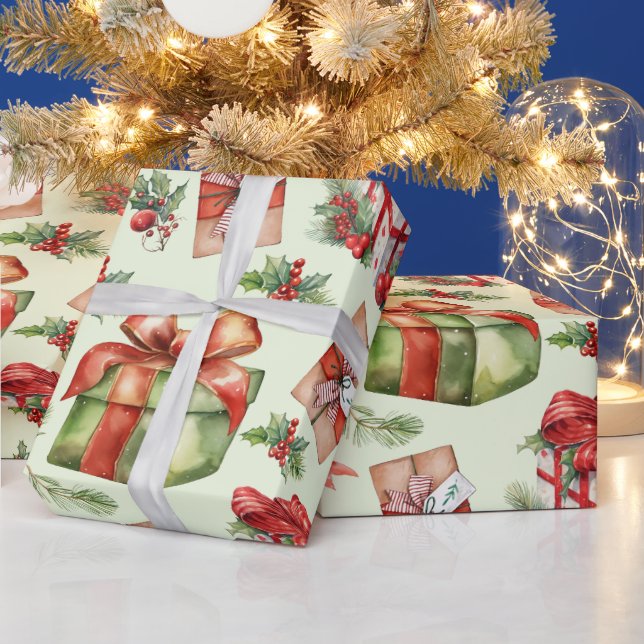 Papier Cadeau Joyeux Noël boîte cadeau Holly Berries Red Bow (Vacances)