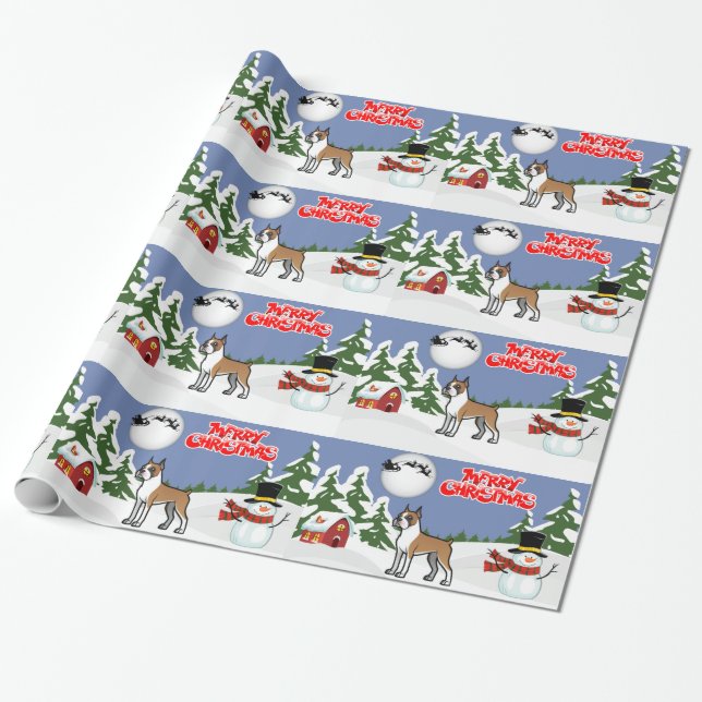 Papier Cadeau Joyeux Noël Boxe Avec Un Snowman Et Père Noël (Déroulé)
