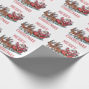 Papier Cadeau Joyeux Noël branché Père Noël Sleigh Reindeer