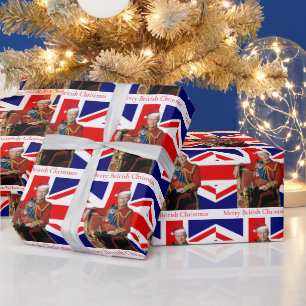 Papier Cadeau Joyeux Noël britannique roi Charles III