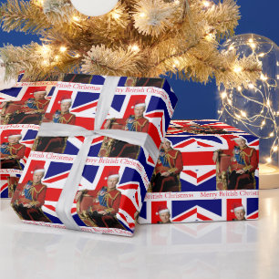 Papier Cadeau Joyeux Noël britannique Roi Santa Hat