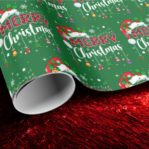 Papier Cadeau Joyeux Noël Chapeau Rouge de Père Noël Renne Xmas
