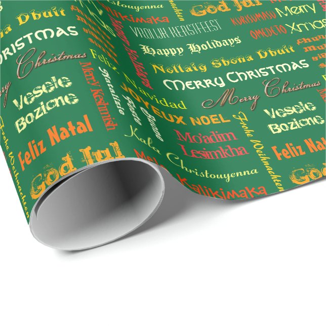 Papier Cadeau Joyeux Noël dans différentes langues (Coin rond)