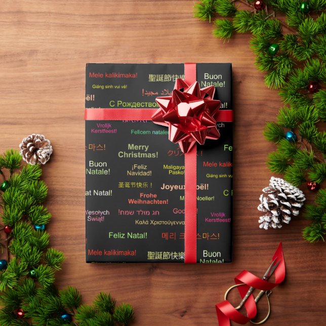 Papier Cadeau Joyeux Noël dans différentes langues du monde (Cadeau de vacances)