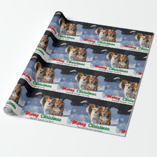 Papier Cadeau Joyeux Noël de beagles se précipitant par la nei