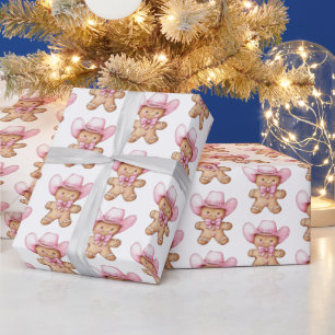 Papier Cadeau Joyeux Noël de fille en pain d'épice