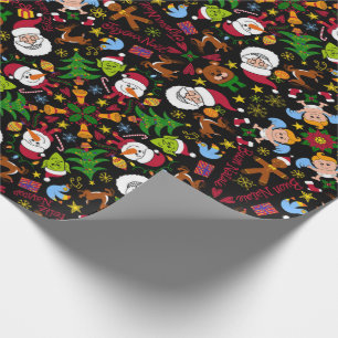 Papier Cadeau Joyeux Noël design motif comme un monde Doodé