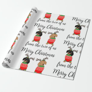 Papier Cadeau Joyeux Noël Deux Dachshunds Jumelés